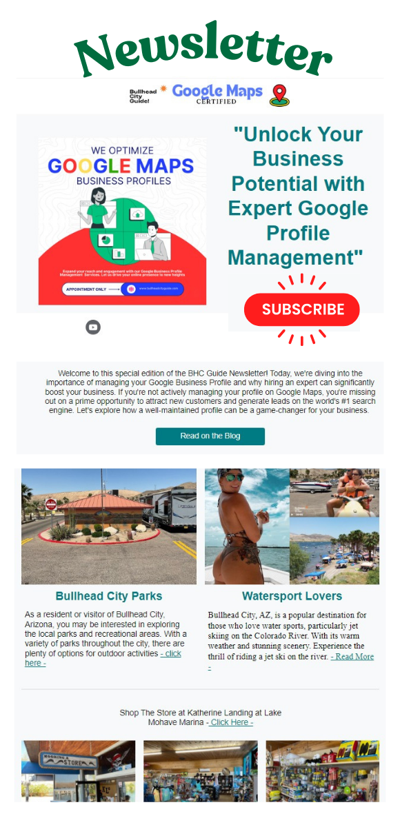 subscribe to newsletter bullhead city guide