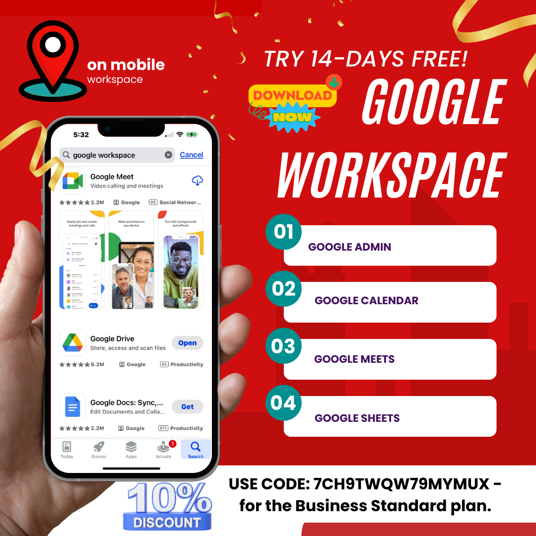 Get 10 off your purchase with our code and try Google Workplace free